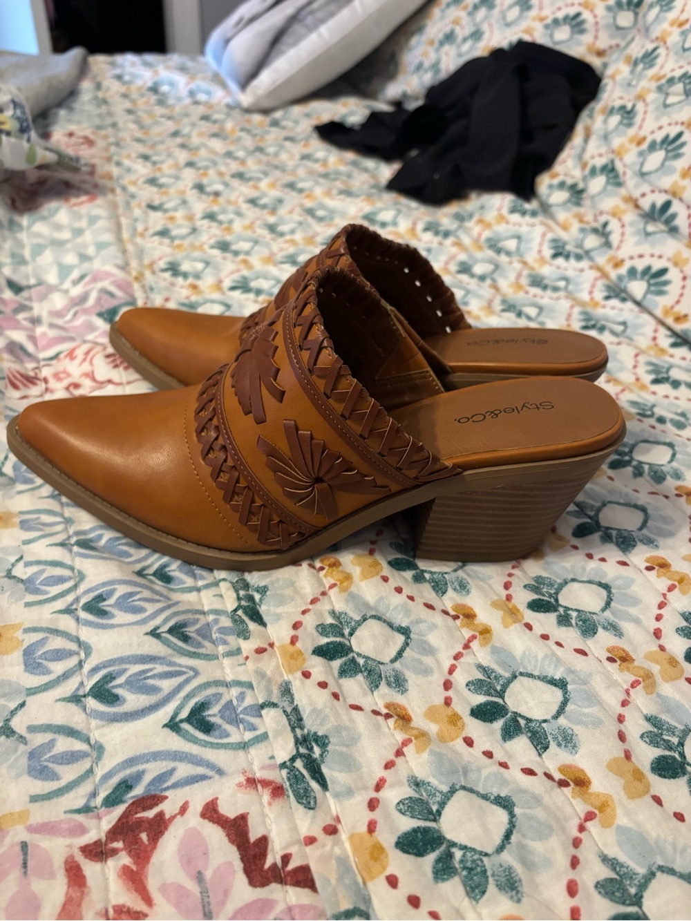 Style & Co. Cognac Braided Slip-On Mule Heels